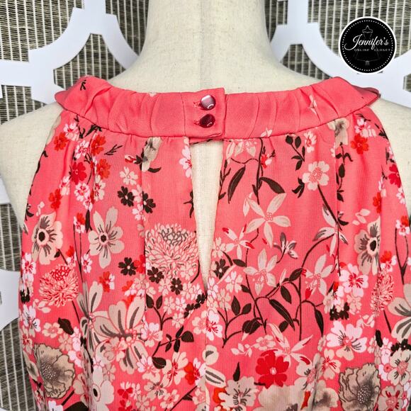 Rabbitt Rabbit Rabbit Designs Coral Floral Keyhole Chiffon Maxi Dress Size 12 - Picture 11 of 16